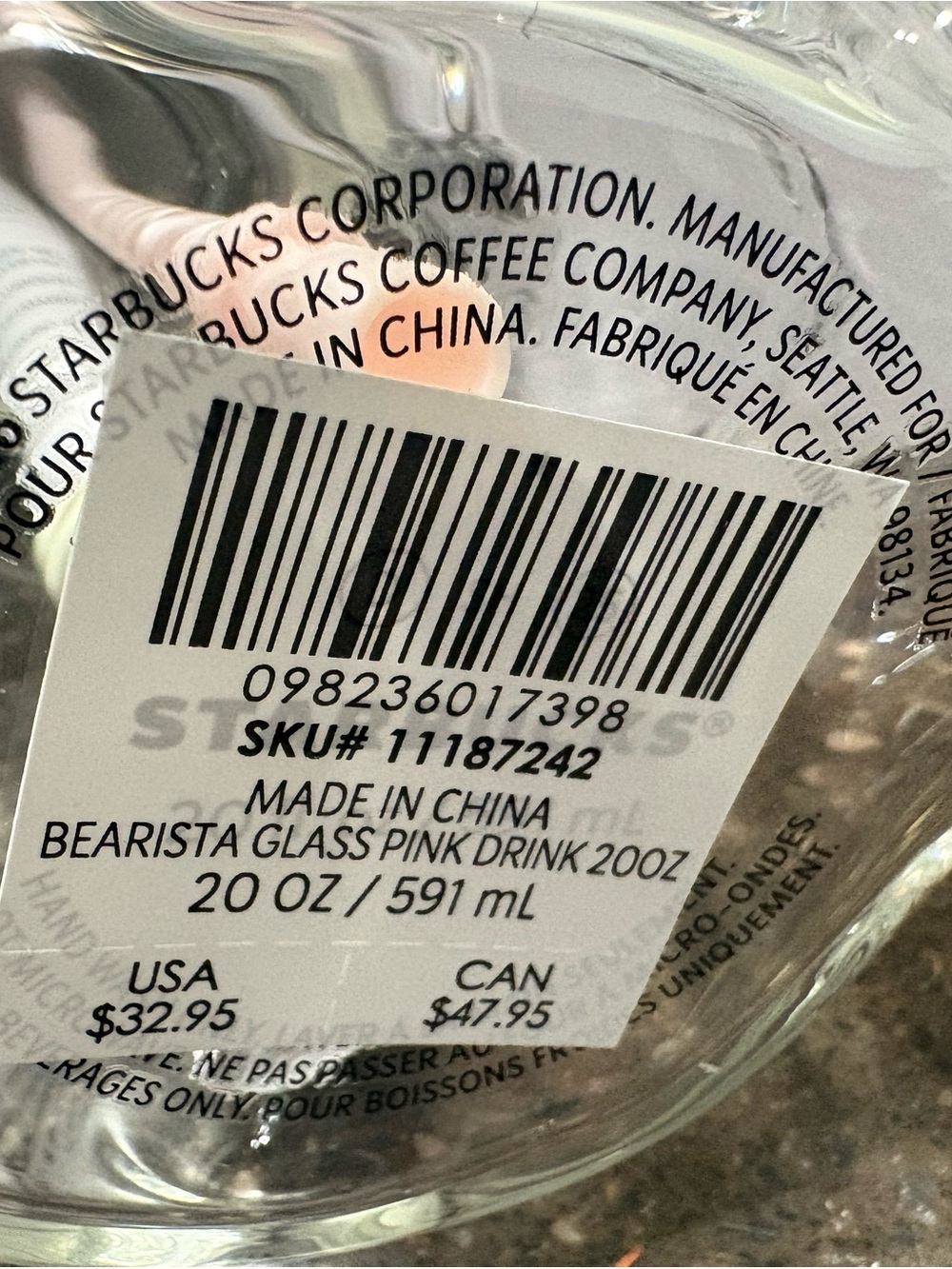 Starbucks Glass Bearista Bear Cup Strawberry Straw & Hat 20oz - Picture 9 of 9
